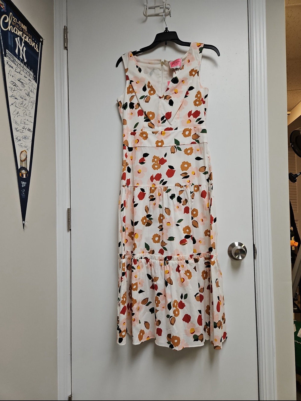 kate spade Cream Floral V-Neck Midi Dress with Multicolor Blooms